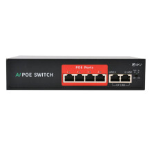 (EU Plug) 6 Port Ethernet Switch POE Network Switch Ethernet Splitter 10/100Mbps 250m 48V Transmission Network for Wireless AP Monitor Camera Router