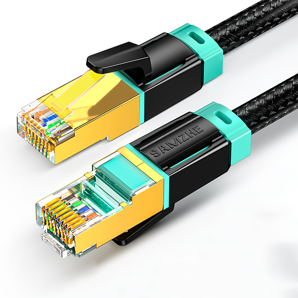 (1M) Cat8 Sstp Ethernet Cable Networking Nylon Braided High Speed 40Gbps 2000Mhz Network Internet Cord Gold 6112212961445