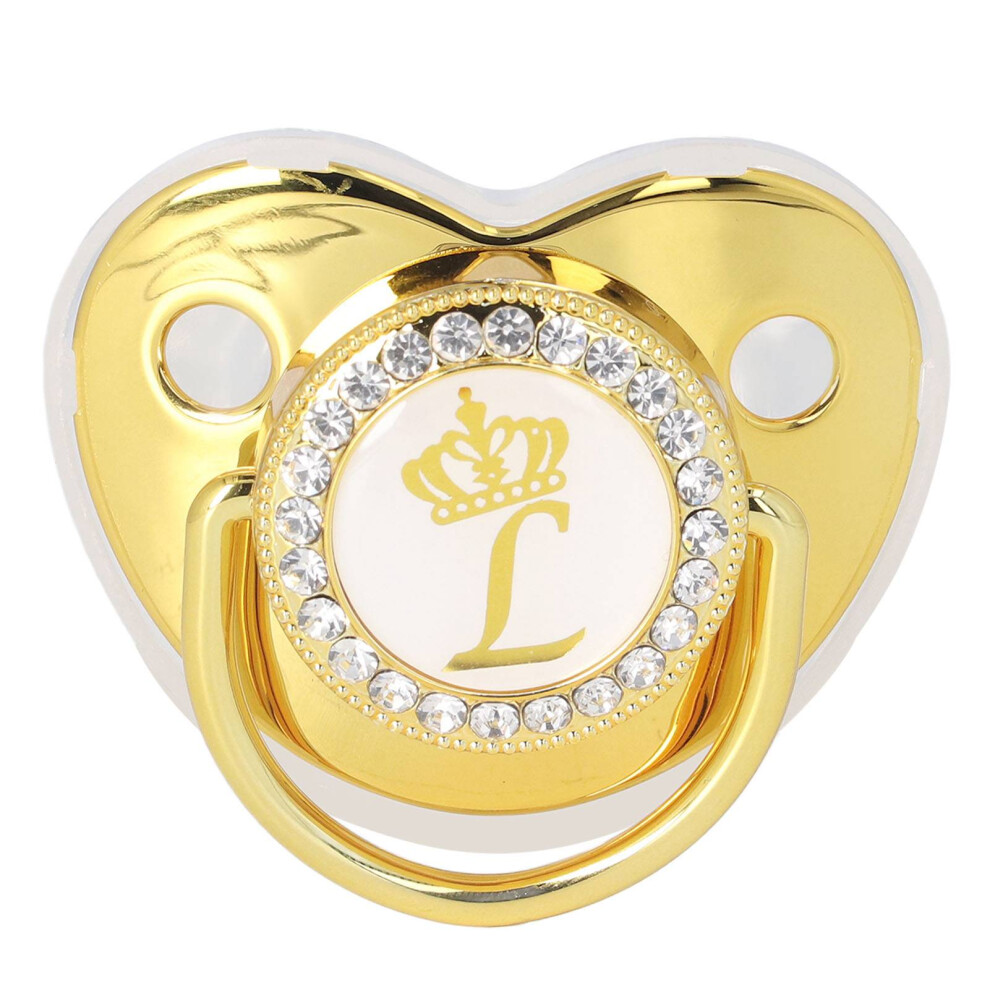 Baby Pacifier Infant Portable with Rhinestone Crown & Chain Clip Letter L