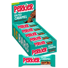 Perkier Salted Caramel Dark Chocolate Bars (15 Bars) Vegan Gluten Free Protein High Fibre Lower Sugar Snack Natural Ingredients Lower Calorie Healthy