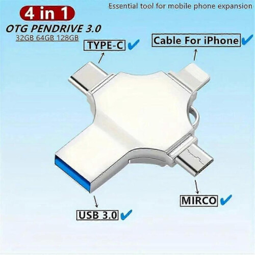 128GB 4 in 1 USB Flash Drive, USB 3.0 Memory Stick High Speed USB Drive for iPhone/IPad/Computer/Laptop/Android 2