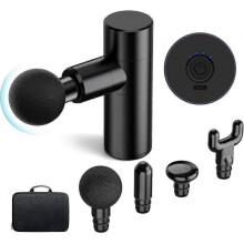 Massage Gun Mini Portable 4 Speeds,with 4 Silica gelMassage Heads,Super Quiet Massage Gun for Muscle Pain Relief-Black