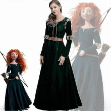 (L) Adults Womens Brave Merida Princess Characters Costume Set Kit Dress+belt Film Garment Cosplay Party Dress