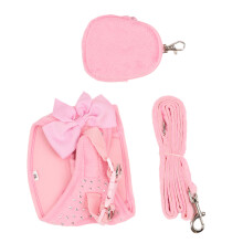 Conjunto de arnés y correa para perro rosa talla XS con lazo y strass
