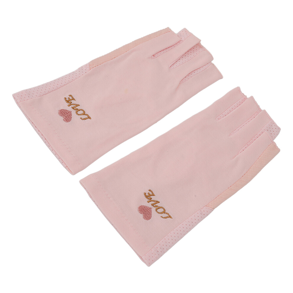 Pink Fingerless Uv Protection Nail Gloves - Stretchy Fiber Cotton