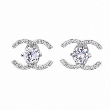 (Sliver) Earrings Double C Crystal Exquisite Earrings Wedding Jewelry for Lady Women