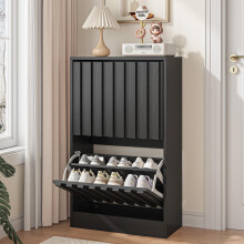 UEV Slim Wooden Shoe Storage Cabinet with 2 Flip Drawers