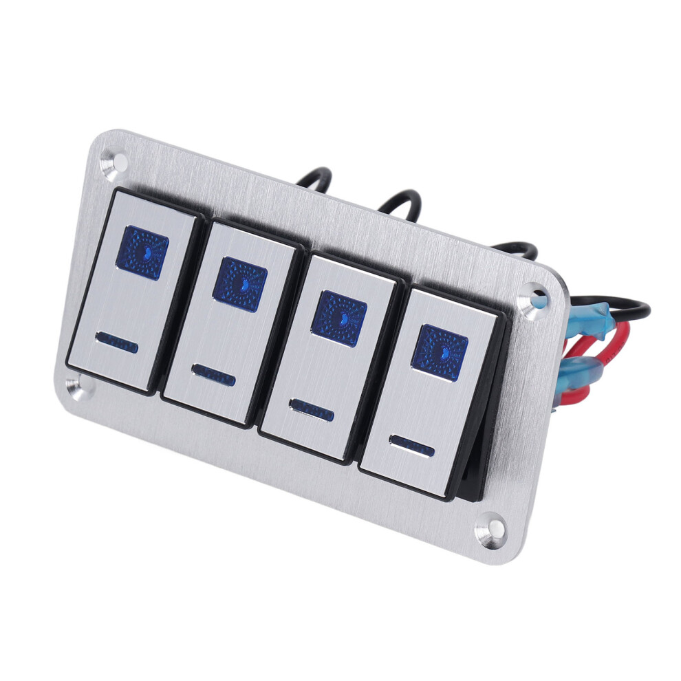 4 Gang Rocker Switch Panel 5Pin Backlight Aluminum Alloy 12-24V Blue 8151339795272