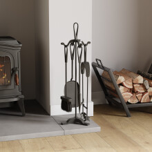 (Black) Buxton 5pc Fireplace Companion Tool Set Heavy Duty