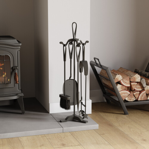 (Black) Buxton 5pc Fireplace Companion Tool Set Heavy Duty