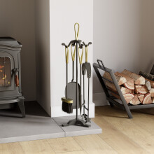 (Black & Brass) Buxton 5pc Fireplace Companion Tool Set Heavy Duty