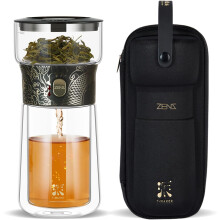 ZENS Cool Glass Teapot with Infuser One Touch Smart Tea Maker, 270ml Borosilicate Glass Pot with Stainless Steel Strainer