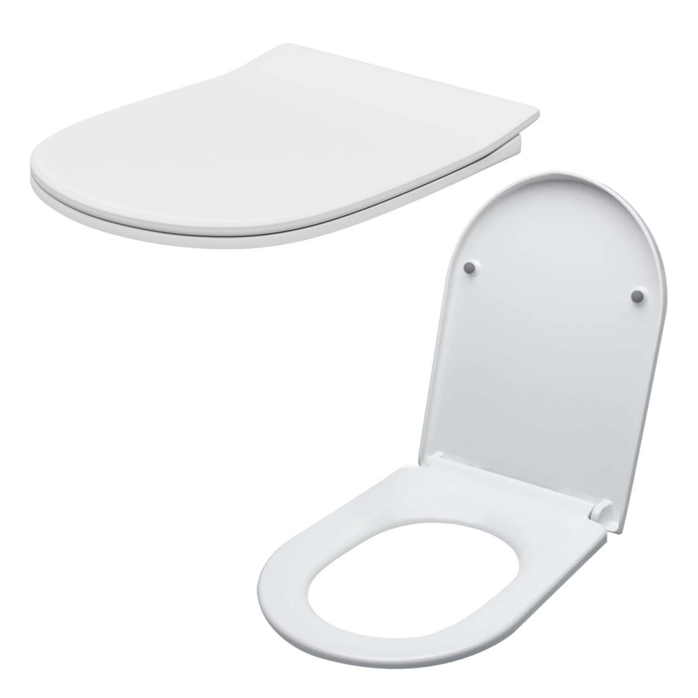 Nes Home Round D Shape Soft Close Toilet Seat and Seat Cover White