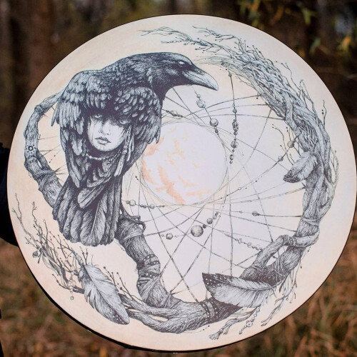 Shamanic Drum Bird Pattern Polyester Imitation 2