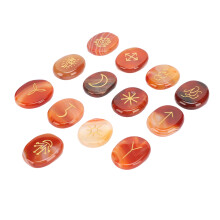 13 Stück Energie-Steine, beruhigende Steine mit Symbol, Set zur Heilung und Meditation, Rot