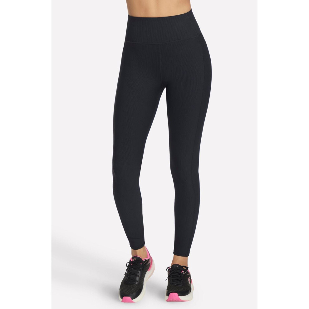 Skechers (Black, Xl) Performance Goflex Rib Nylon Women's Black Sports Leggings