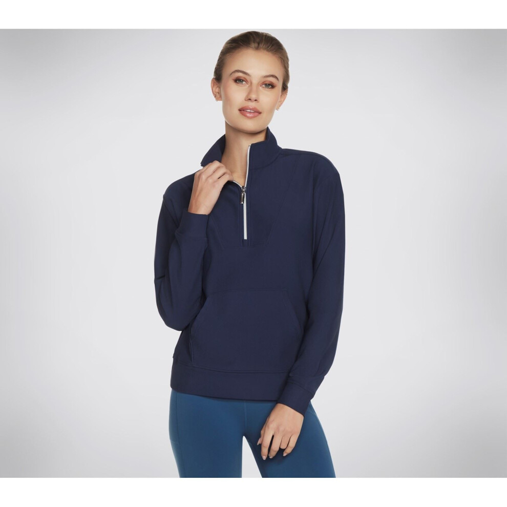 Skechers (Blue, S) Performance Goluxe Rib 1/4 Zip Polyester Women's Blue Pullover