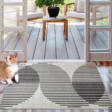 (60cm x 110cm (2ft x 3ft 7")- Large Door/Bath Mat, Black Waves) Non Slip Modern Rugs Area Carpet Runner Door Mats