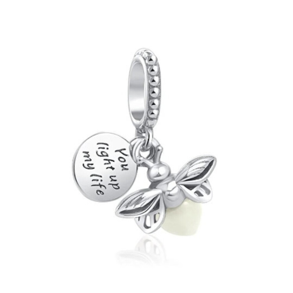 Glow in the dark firefly dangle charm sterling silver women's bracelet