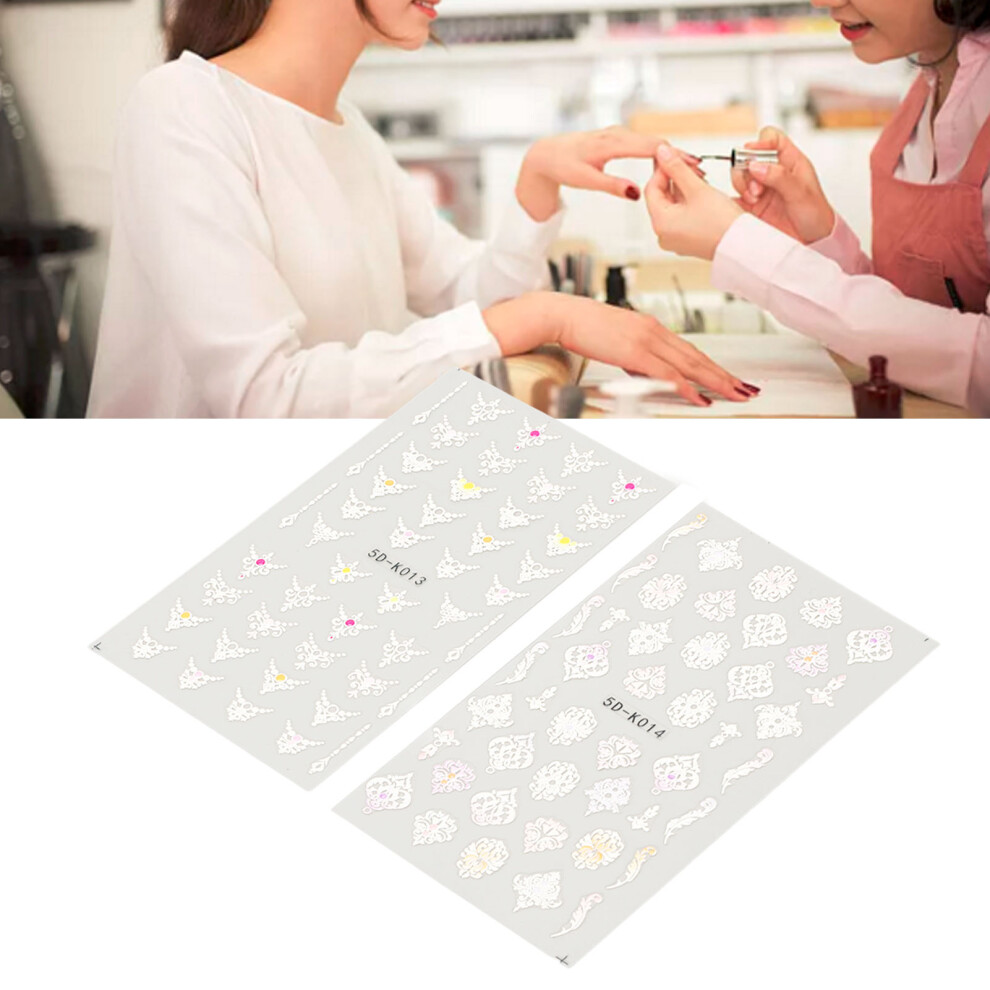 5D Embossed Nail Art Sticker 2 Sheets Self-Adhesive Paper Decals