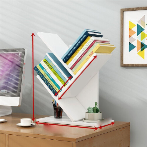 Solid Wood Tree Bookshelf 3-Tier Space Saver White Office Home School 1