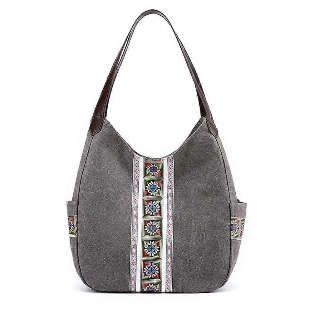 Sac en toile vintage pour femme, sac imprimé grande capacité, sac multicouche pour femme, sac à main à bandoulière de style ethnique