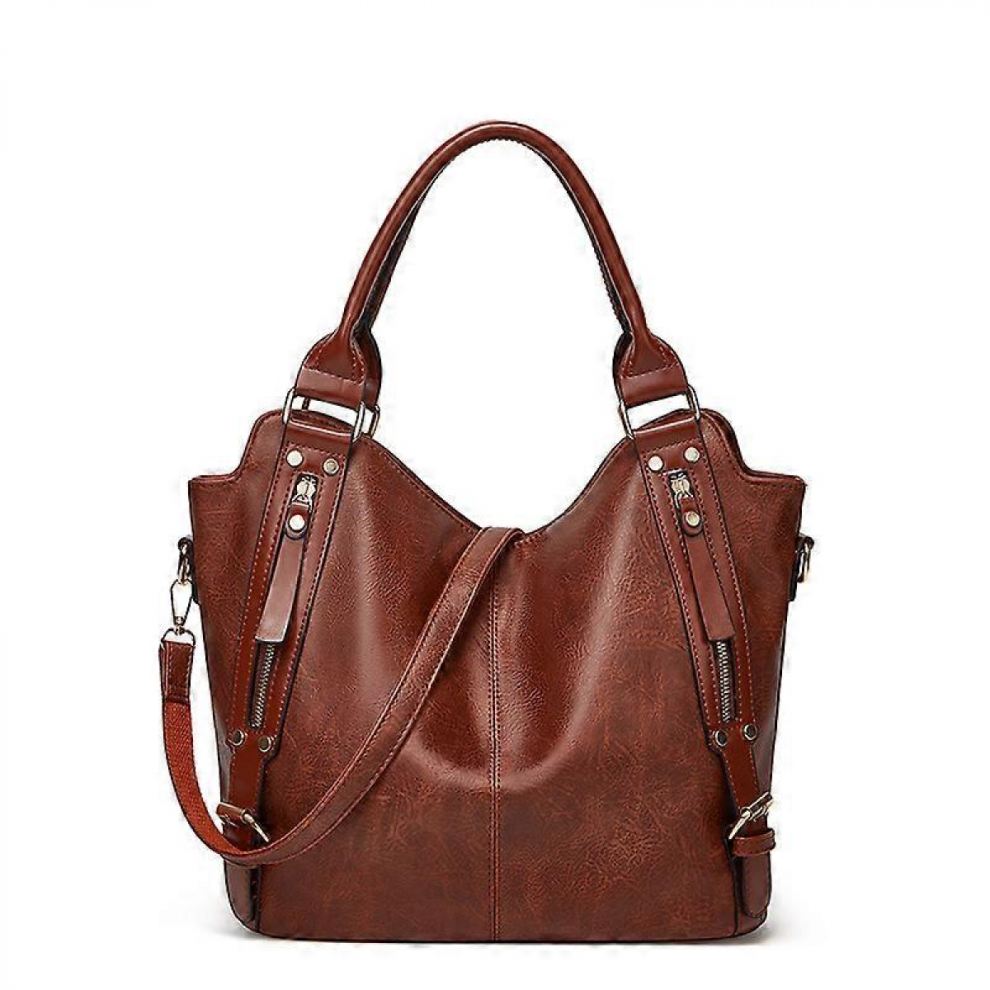 Sac à main grande capacité pour femme, sac à main en cuir PU, sac fourre-tout à bandoulière pour femme (couleur : marron foncé)