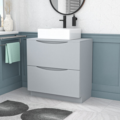NES Home Nes Home 800mm Matte Grey Bathroom Vanity Unit, Worktop With Square Bowl Basin 1