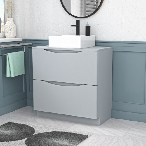 NES Home Nes Home 800mm Matte Grey Bathroom 2 Drawers Vanity & Worktop With Square Basin
