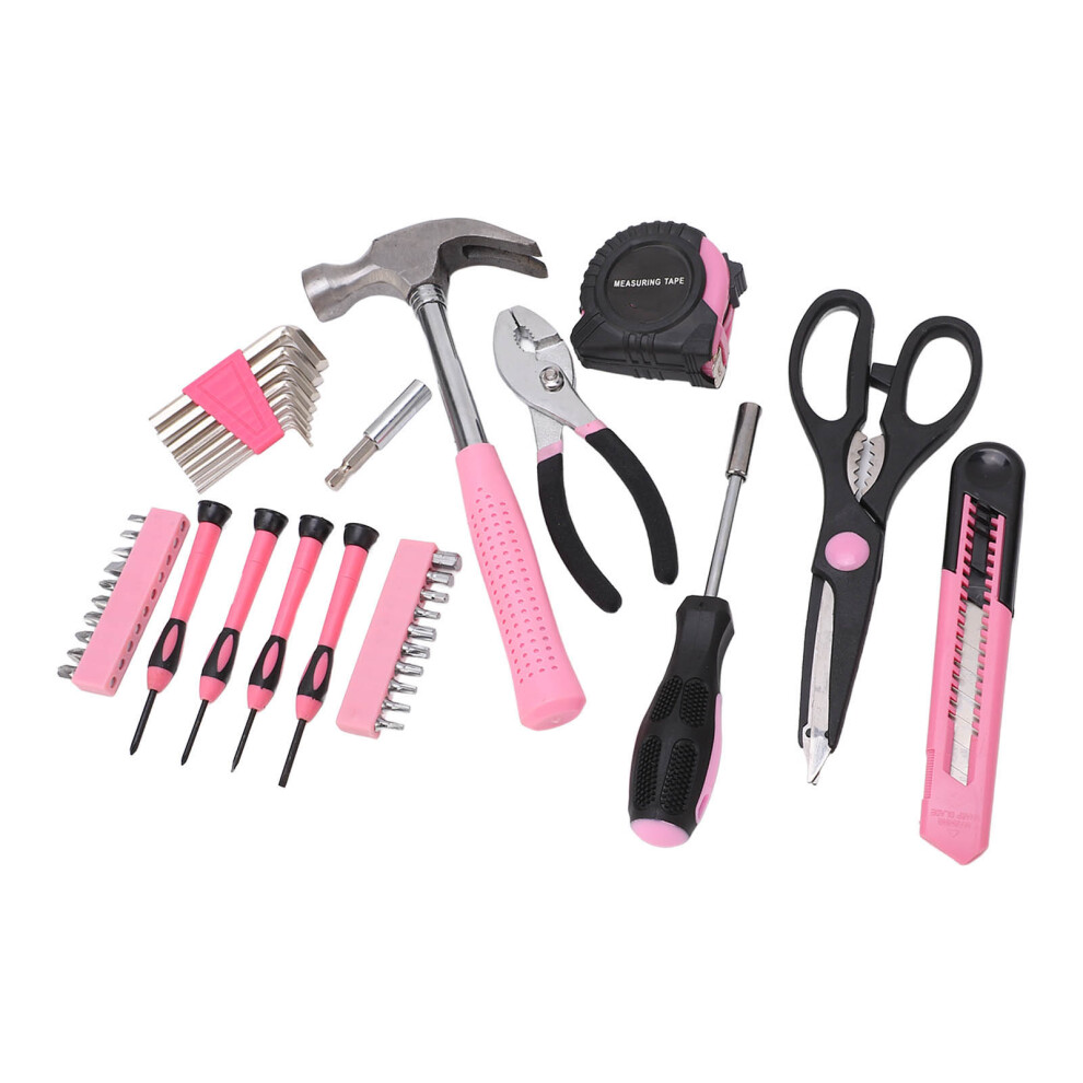 Pink 39 Pcs Household Tool Kit With Hammer, Screwdriver & Wrench, Model 10127 4631339890954