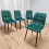 Modern Rectangular Glass Table and 4 Green Velvet Dining Chairs 2