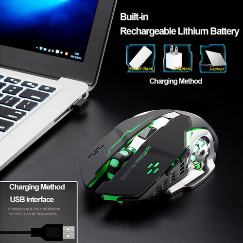 Rechargeable Wireless X8 Gaming Mouse 1800DPI Silent LED Backlit Ergonomic 2