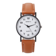 (Gun white brown) Simple digital scale, retro college style, leather strap, fashionable women's watch, student casual men's watch