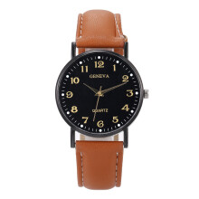 (Gun black brown) Simple digital scale, retro college style, leather strap, fashionable women's watch, student casual men's watch