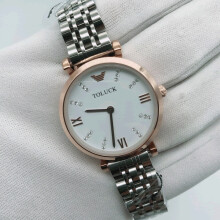 (Silver with a white surface) A fashionable and trendy solid steel band, simple and ultra-thin waterproof ladies' watch