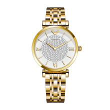 (Golden Shell White) A quartz steel band watch for women, studded with diamonds and glittering with a starry sky