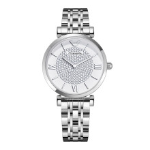 (Silver shell, white plate) A quartz steel band watch for women, studded with diamonds and glittering with a starry sky