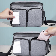 Baby Kinderwagen Wickeltasche Große Kapazität Mehrere Taschen Reißverschluss Mama Aufbewahrungstasche mit Schultergurt Grau