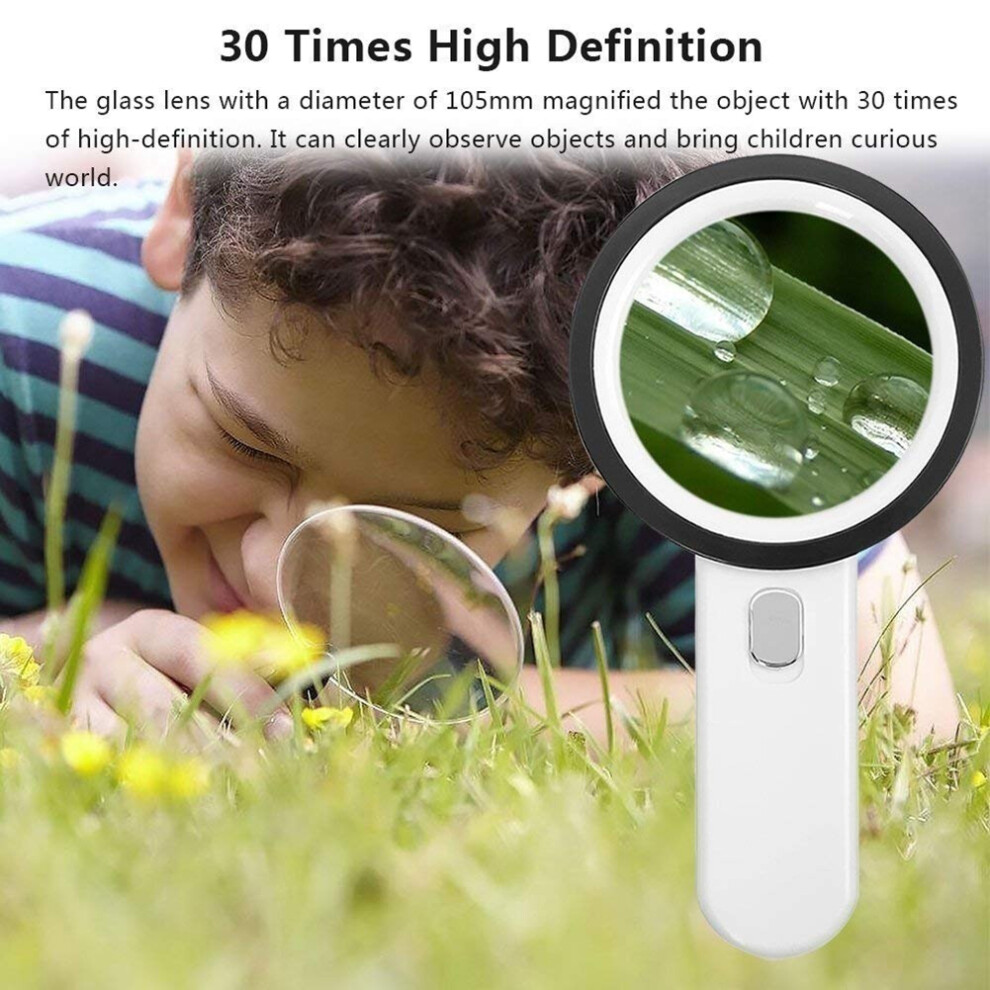 Light 30X Handheld Led Magnifying Glass For Coins Jewelry Inspection, 20.5X10.6cm