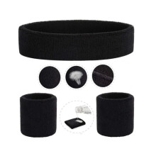 Schwarzes Stirnband und Armband Set – Sportliches Stirnband und Armband Set für Damen und Herren beim Laufen