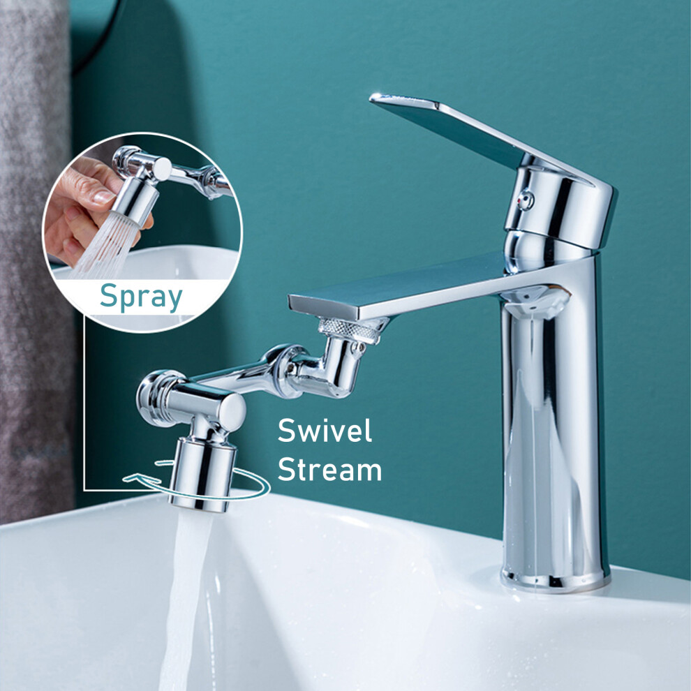 1080 Swivel Faucet Extender With 2 Spray Modes, Brass, Silver 9431339925756