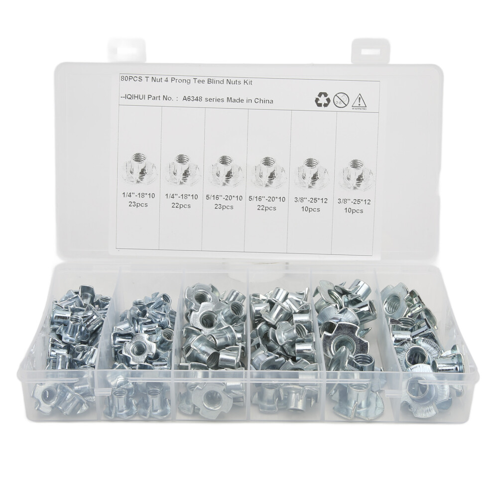 110Pcs T Nuts 1/4In 5/16In 3/8In Steel Corrosion 9121376470486