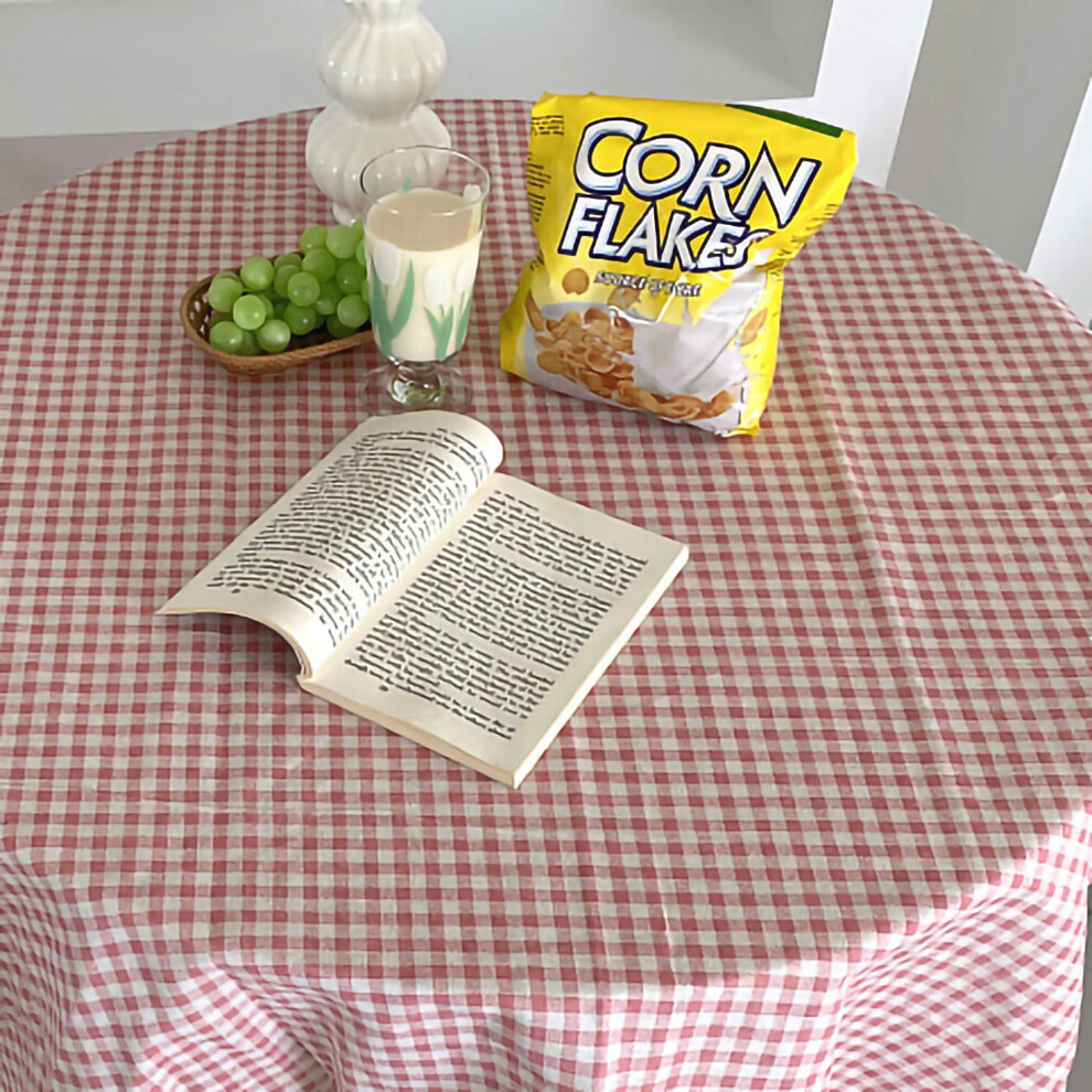 Pink Plaid Linen Cotton Tablecloth 100x150cm Dustproof Home Office-image-OPC-PJJYZFH-NEW