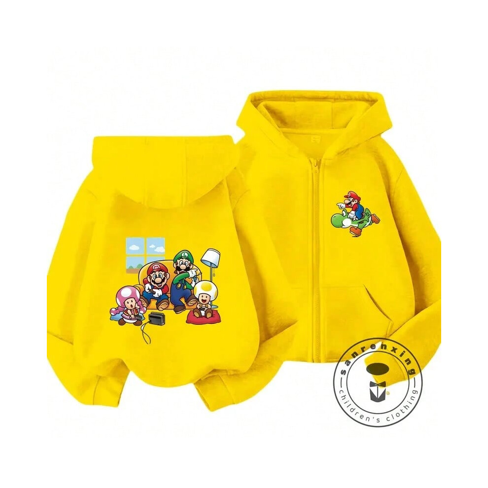 (Picture color-10, 130) Kids Mario Zip Up Hoodie Retro Game Print for Outdoor Casual Style Comfortable Affordable Streetwear Autumn Winter New Arrival-image-OPC-PJJYZTB-NEW
