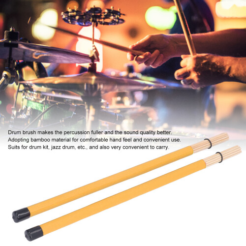 2Pcs Bamboo Drum Brush Stick Mallet Percussion Accessory Set – Yellow 2