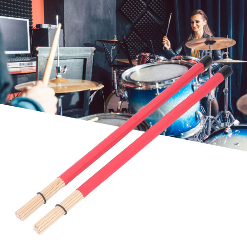 2Pcs Bamboo Drum Brushes & Mallets Set for Jazz Kit - Red