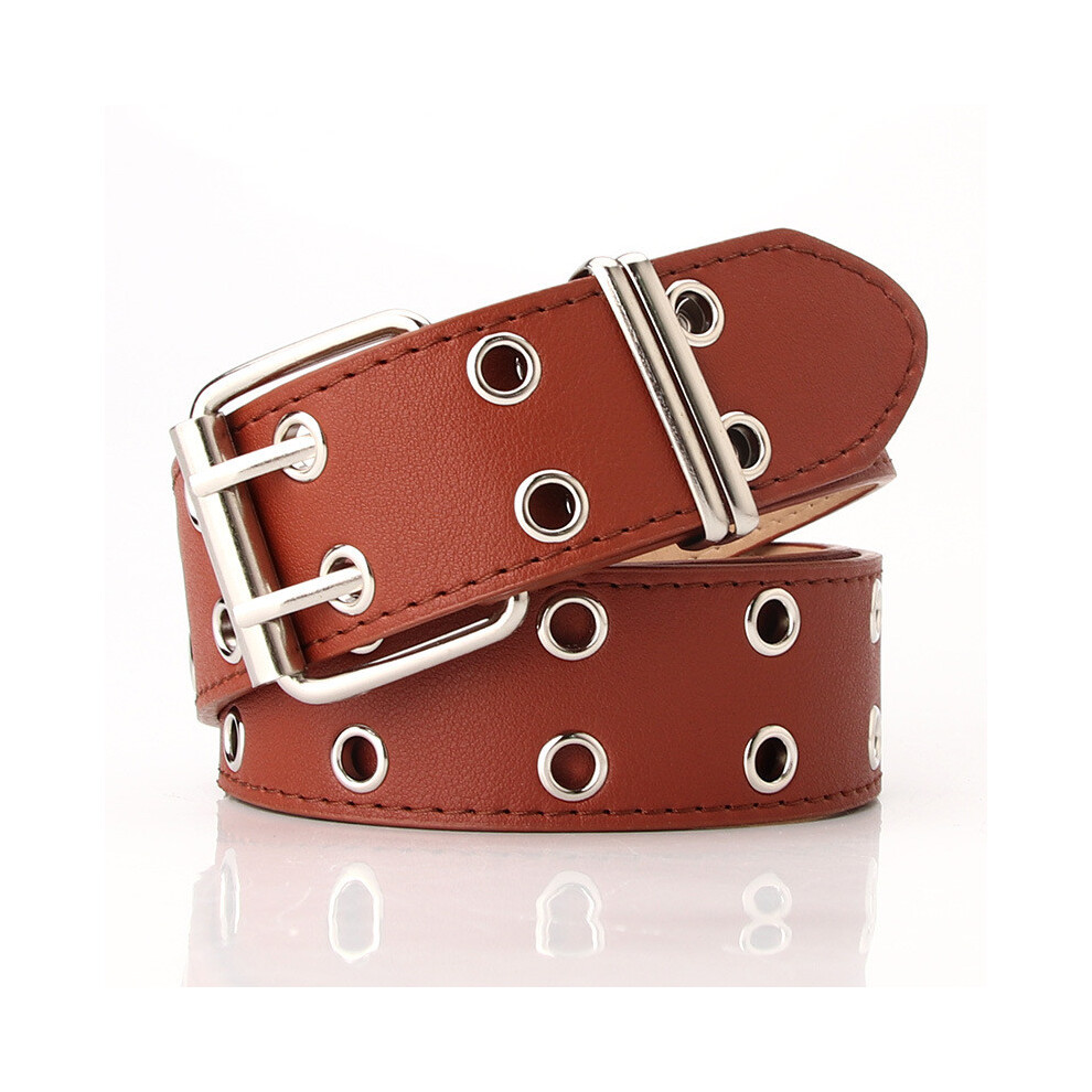 (Tan) Solid Color Fashion Double Breasted Design Artificial Leather Waist Women Belt-image-OPC-PJK28TT-NEW