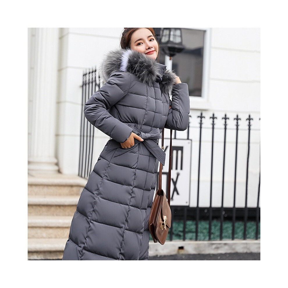 (, Xl) Down Womens Jacket Winter Hooded Long Fur Collar Thicken Coat Outwear Parka Warm Gray