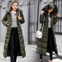 (Green, XL) Down Womens Jacket Winter Hooded Long Fur Collar Thicken Coat Outwear Parka Warm