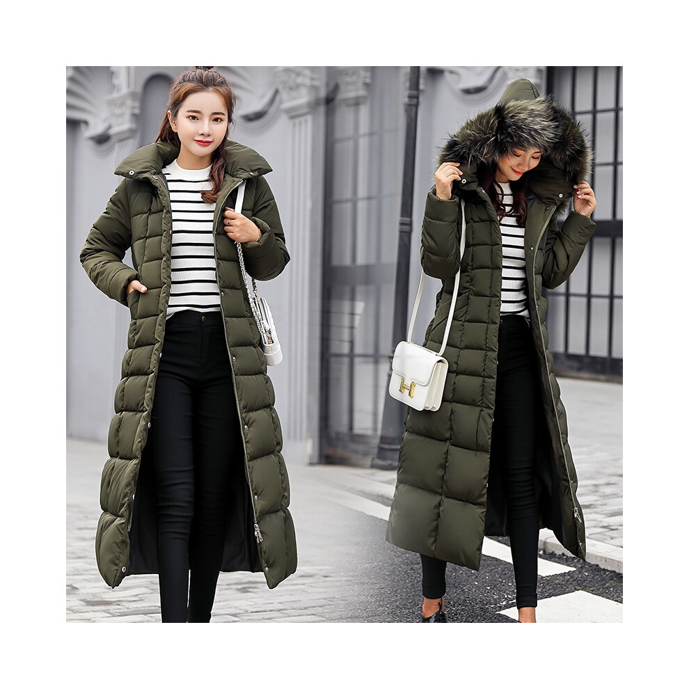 (, Xl) Down Womens Jacket Winter Hooded Long Fur Collar Thicken Coat Outwear Parka Warm Green